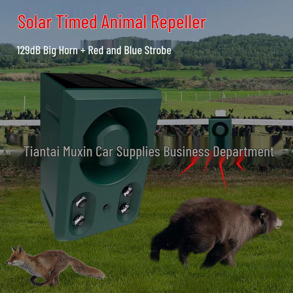Solar Animal Repellent: High-Volume Sound and Flashing Light To Deter Wild Boars and Dogs At Night