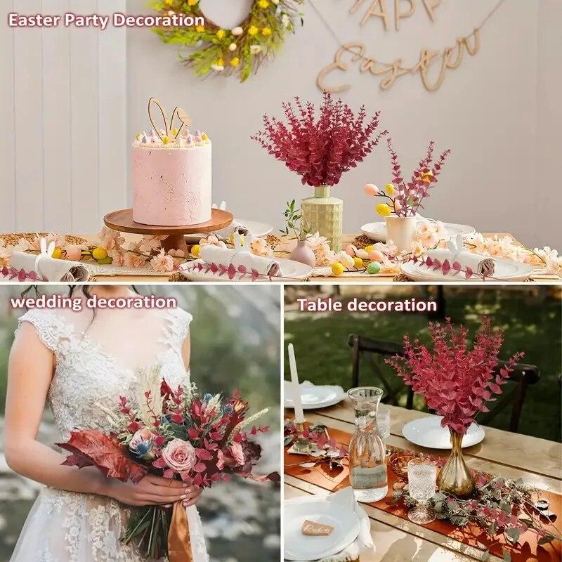 10pcs Artificial Plants Eucalyptus Leaves Green Leaf Branches for Home Garden Wedding Decoration Flowers Bouquet Centerpiece