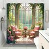 1pc Idyllic Garden Shower Curtain - Pink Roses, Sunlit Windows, Lush Greenery & Tranquil Pond, Romantic Spring Design,70.8x70.8"