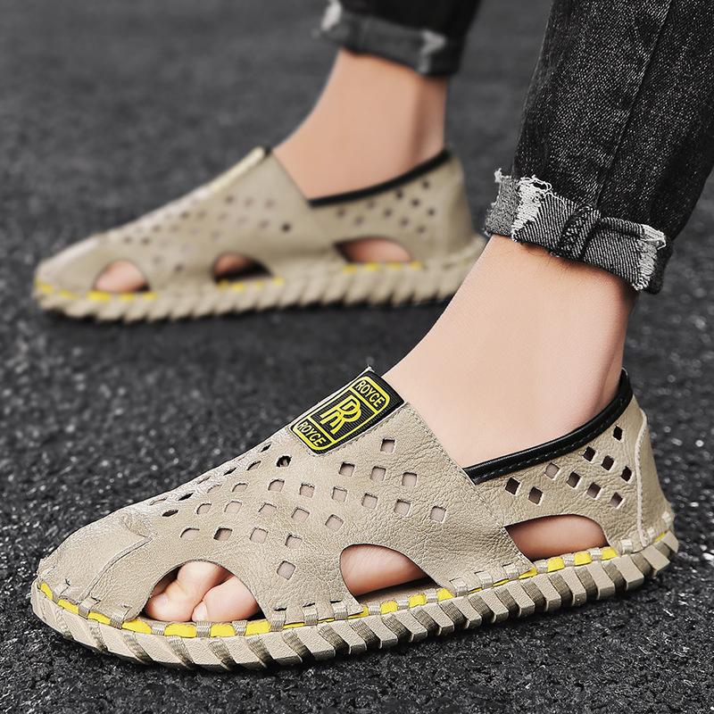 2025 Summer New Breathable Soft-soled Men's Casual Shoes Hollowed Out Hand-stitched Sandals Bag Head Outer Hole Shoes
