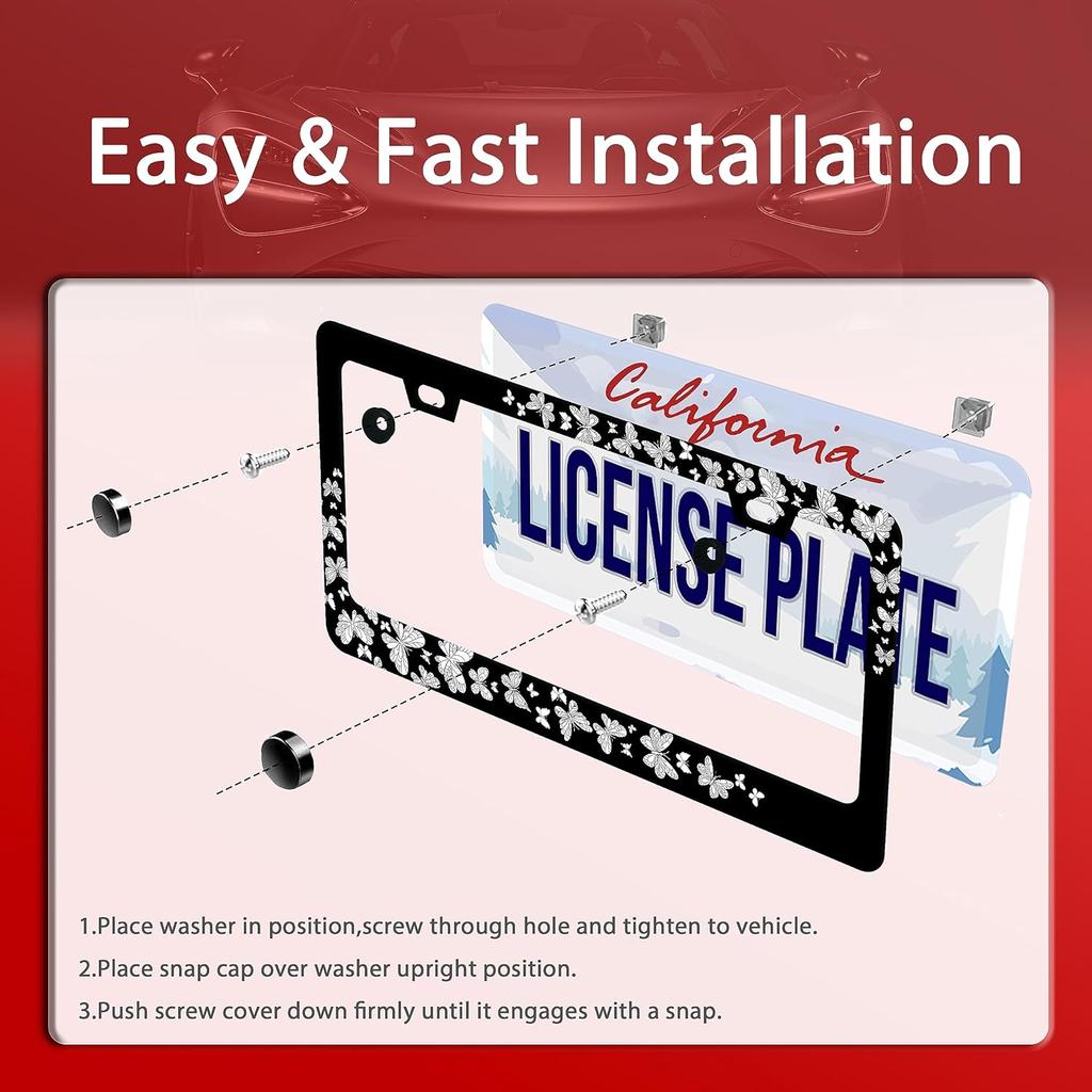 Butterfly License Plate Frame Beautiful Butterflies License Plate Stainless Steel Auto Parts With Screws Size 12.3" X 6.3" For Men Women