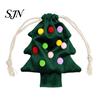 Indoor Holiday Scene Layout Props Christmas Tree Drawstring Gift Bag, Plush Pom Bell Hanging Durable Polyester Packaging Ornament, Reusable