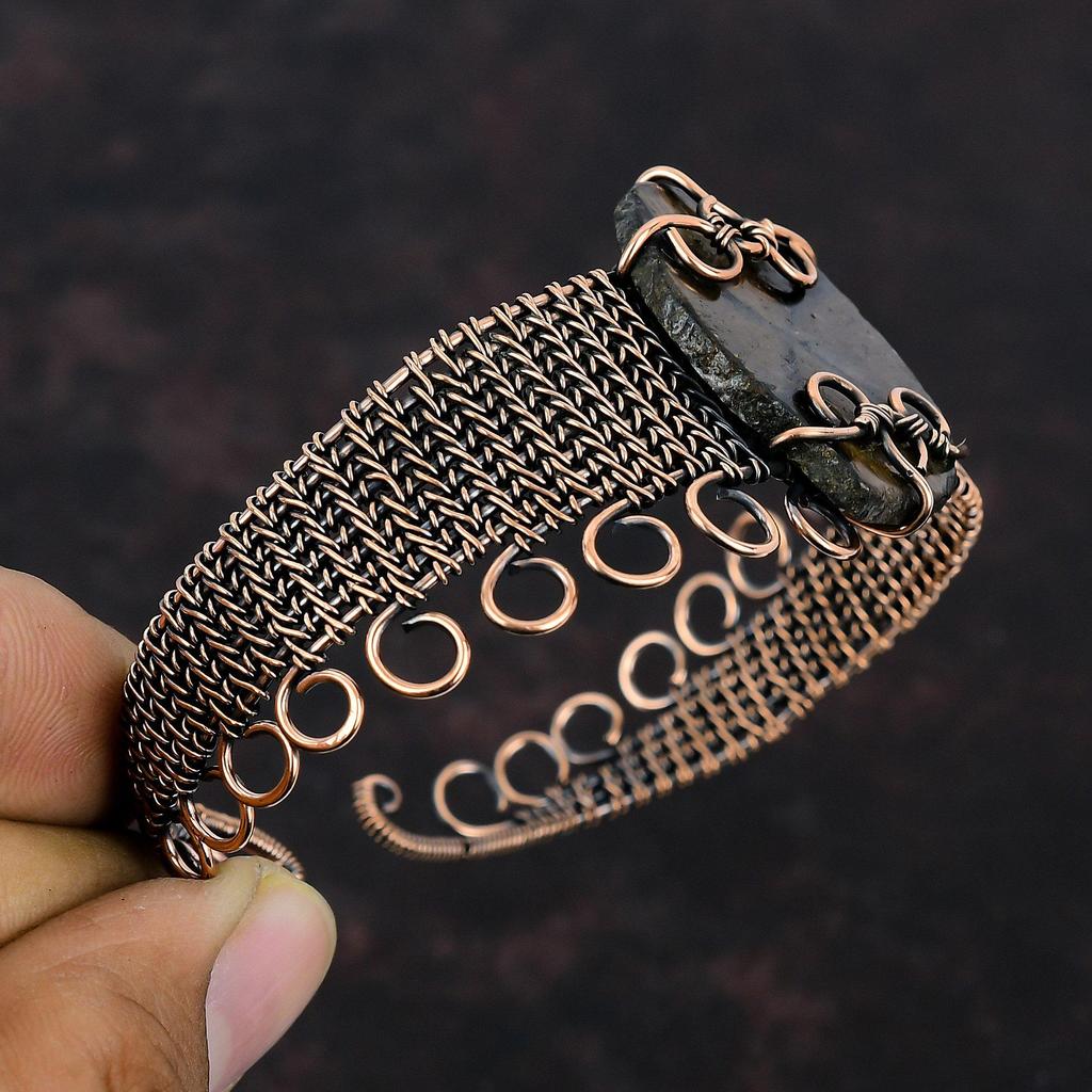 Chiastolith Edelstein Armreif Kupferdraht gewickelt Armreif handgemachtes Armreif verstellbares Armreif Geschenk für Sie Kupferdraht Wickelschmuck