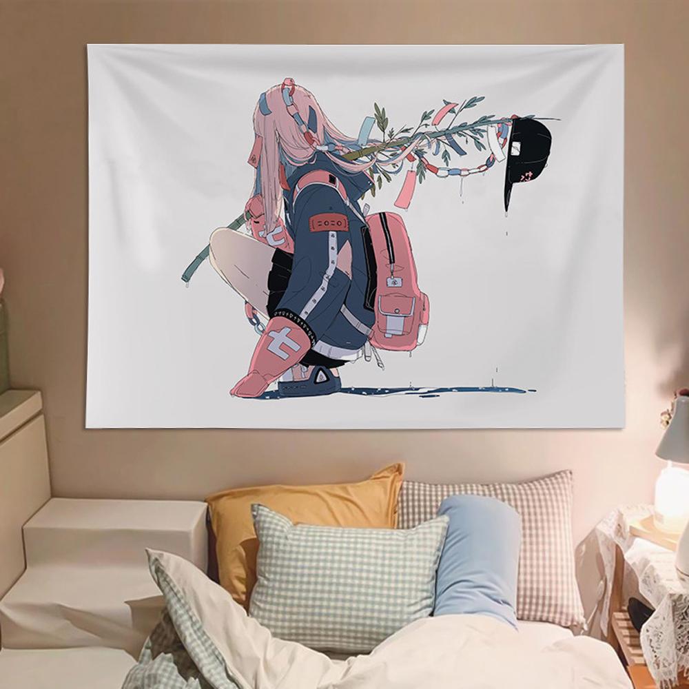 

Japanese Style Cute Girl Illustration Tapestry Decorative Wall Art for Bedroom Dormitory Headboard Creative Living Room Decor 74x94cm(29x37in)