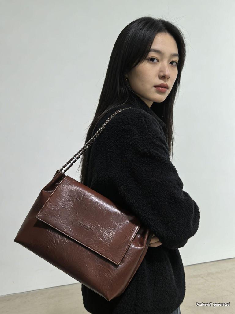Solid Color Retro Women's Chain Bag: Large Capacity Autumn/Winter Shoulder & Crossbody Bag