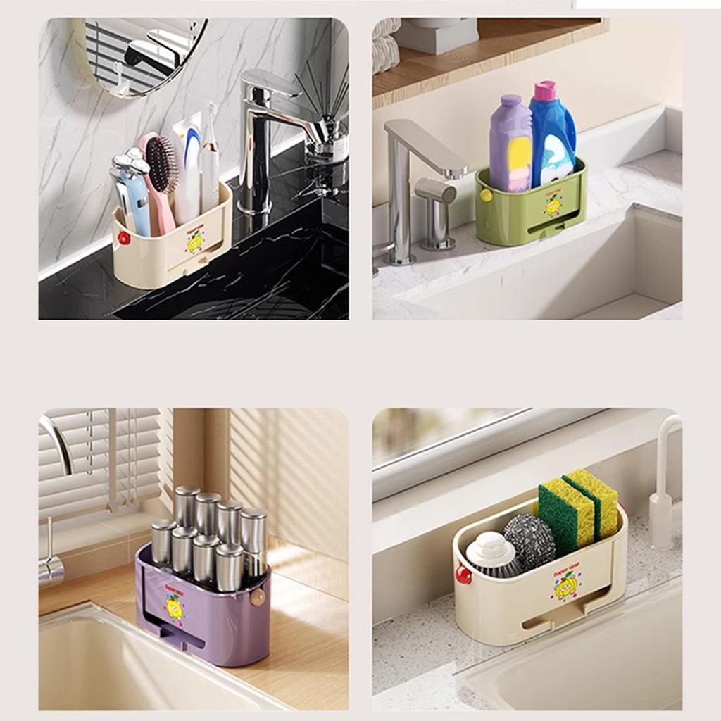 Sponge Holder for Kitchen Sink Free-standing Movable Kitchen Sink Caddy for Home Dorm Bathroom Kitchen