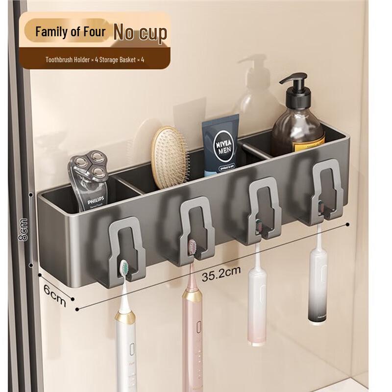 Xuanyong Gunmetal Grey 4-Person Toothbrush Holder & Mouthwash Set