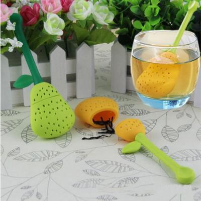 New Silicone Pear Design Tea Leaf Strainer Herbal Spice Infuser Teacup Teapot Filter Random Color
