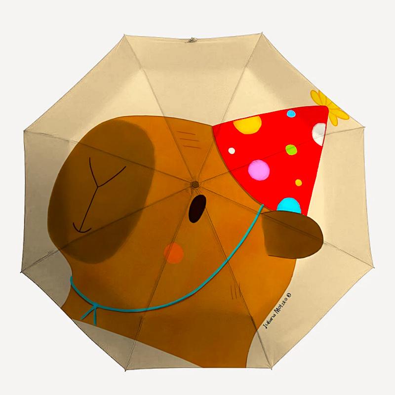 Ombrello da Viaggio a Tema Capibara - 8 Stecche, Apertura e Chiusura Automatica, Design Pieghevole Portatile, Ombrello Compatto ed Elegante Adatto per l'Esterno