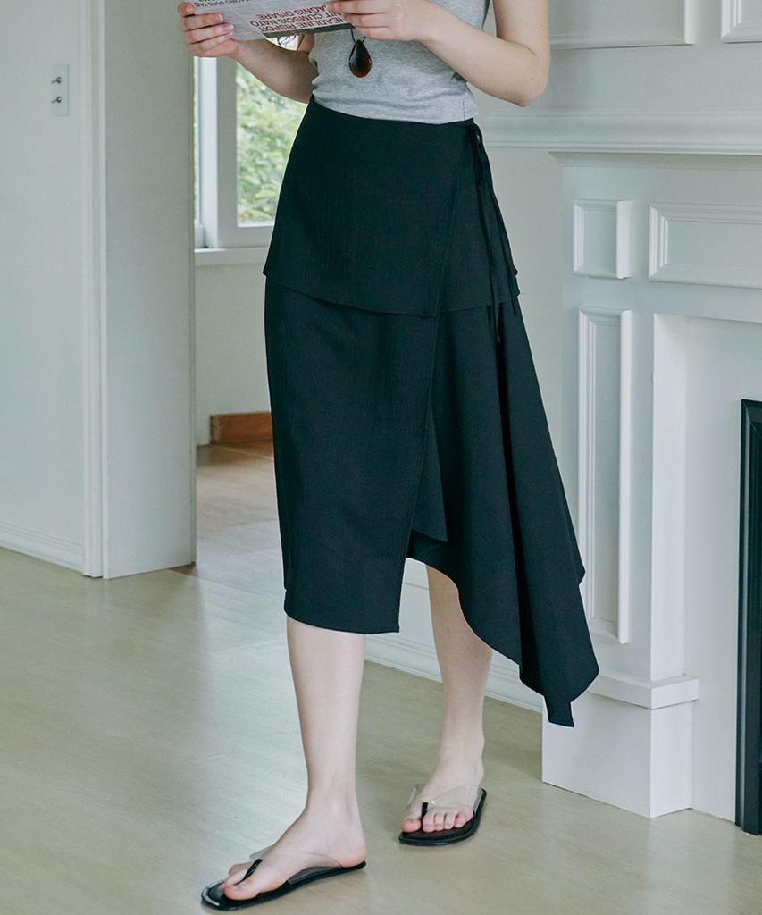 Marop 3116 Crinkle Double Wrap Skirt (Black)
