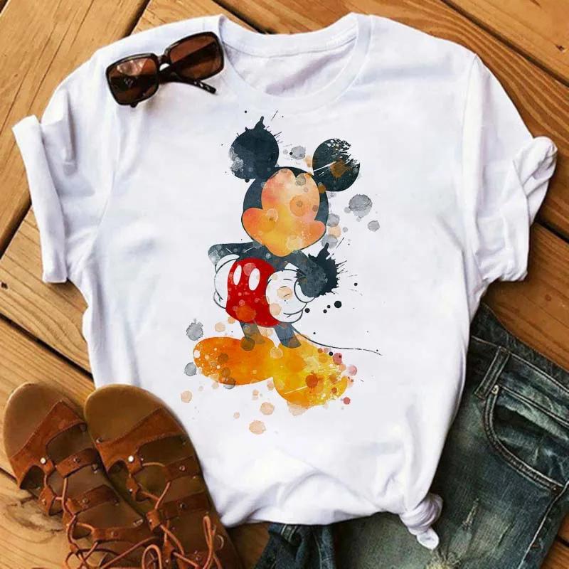 Disney Cartoon Mickey Mouse Print Cotton T-Shirt Women Tops Graphic Hippie Tees Funny Harajuku T-shirt Fashion Female Tshirt