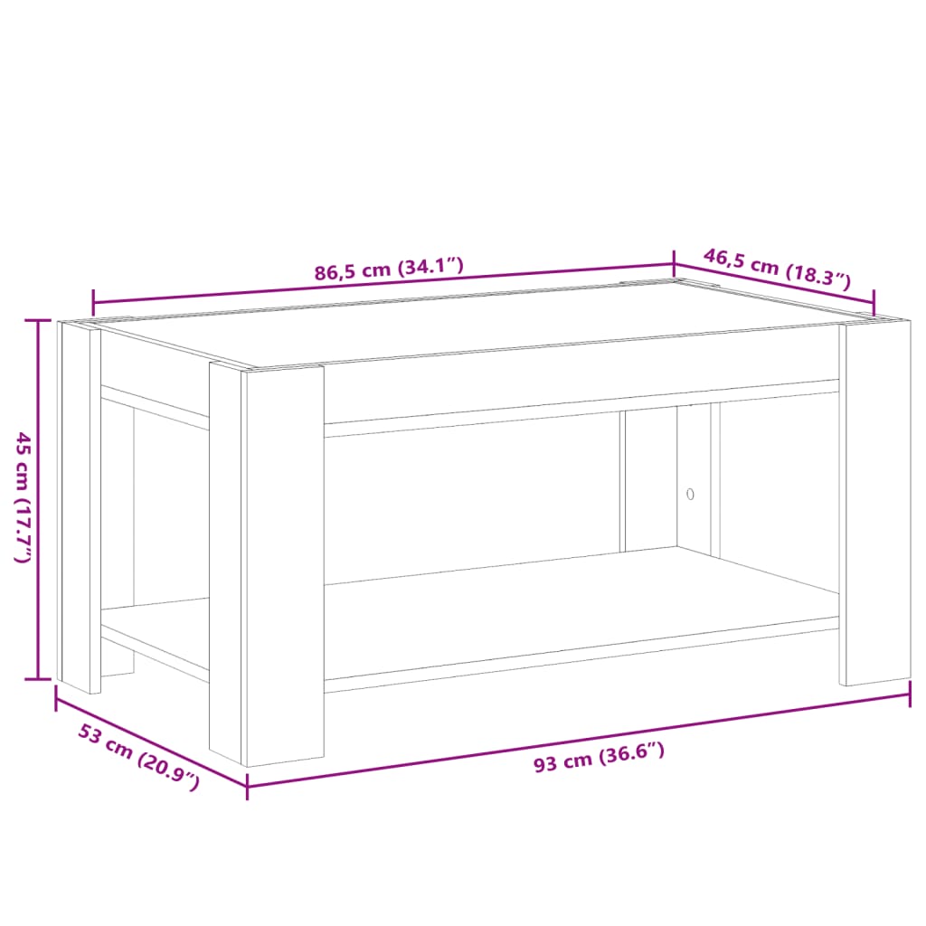 LED Coffee Table in Sonoma Oak 93 x 53 x 45 cm Particleboard