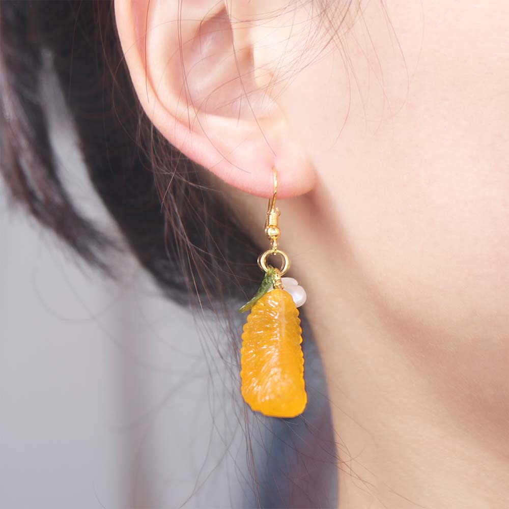 Hook Piercing Orange Sliced Earrings Leaf Y2K Handmade Earrings Fruit Ear Jewelry Girls Gift
