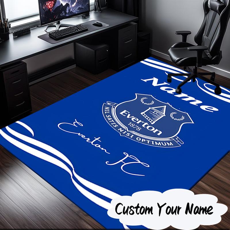 Custom Name Everton Football Crest Rug for Living Room, Game Rooms, Office, Bedroom, Floor Mat Playful Design, Fan Gifts Christmas Decor