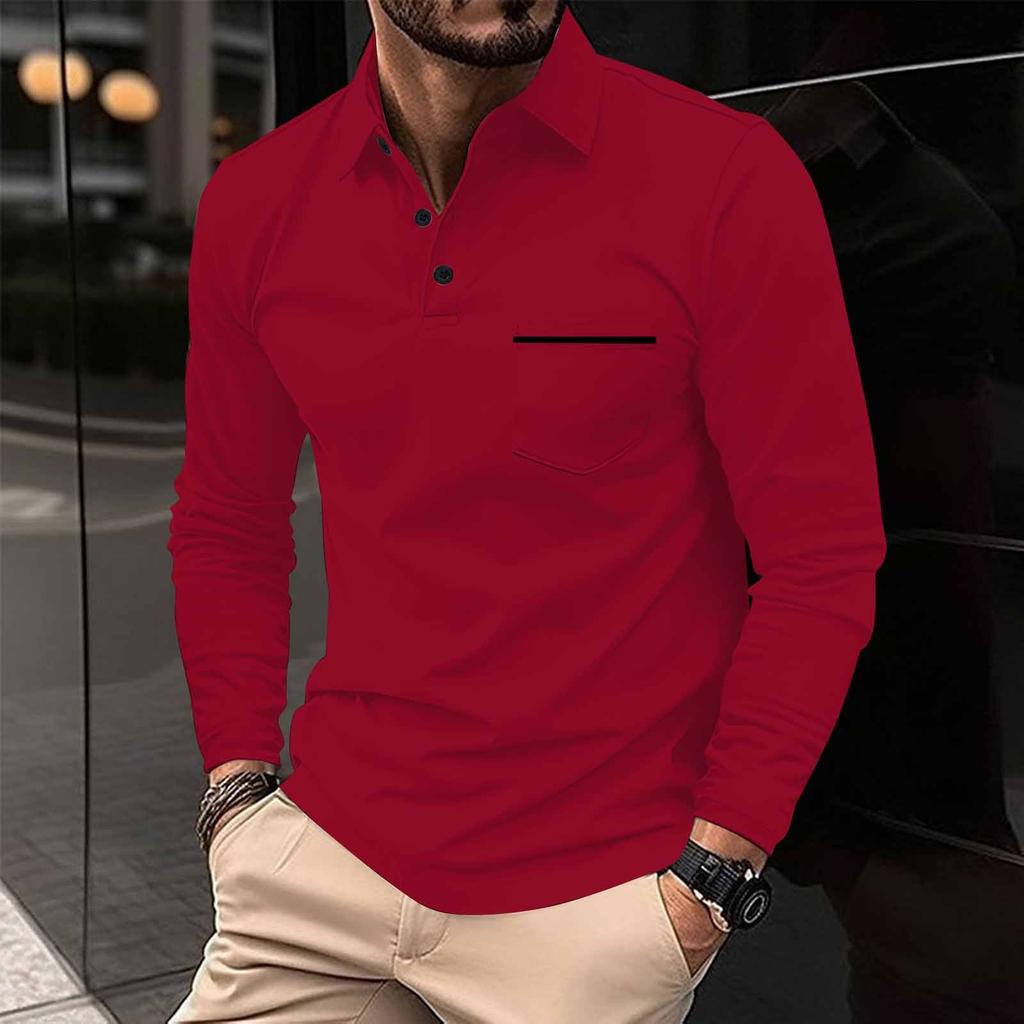 Men's Long Sleeve Shirts V Neck Button Down Blouse Tops  Color Block Shirts With Pocket