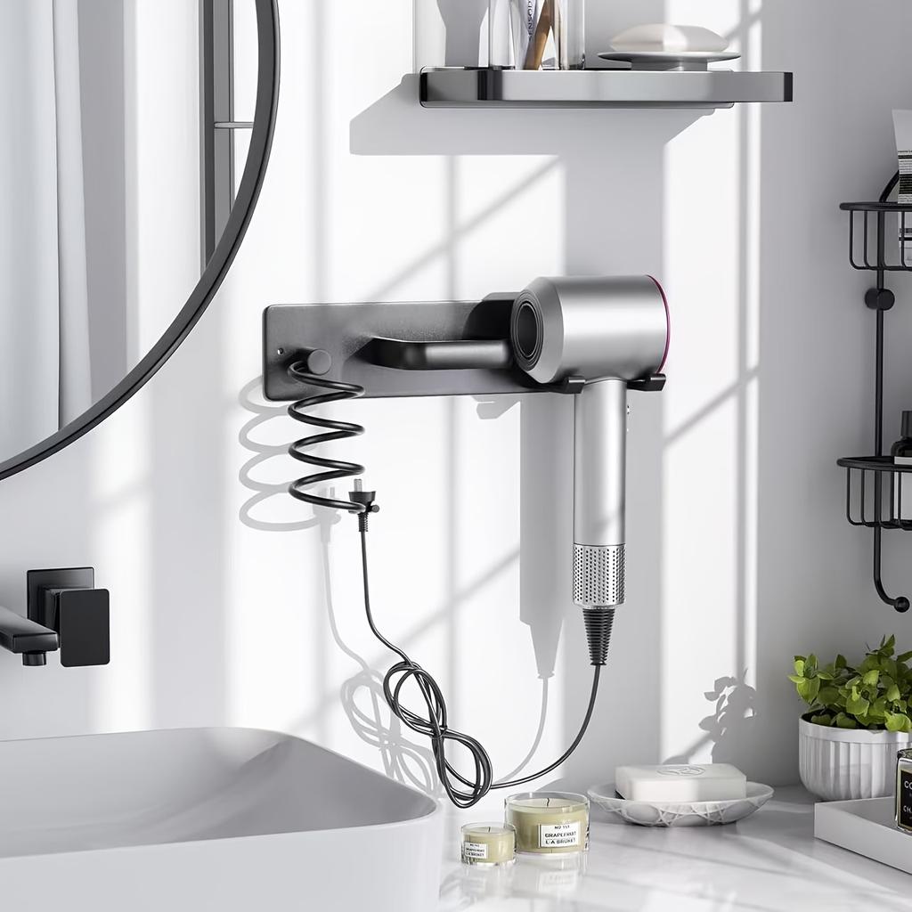 1pc wall-mounted aluminum hairdryer holder, adhesive curling iron holder, hairdressing tool organizer, suitable for bathroom curling irons