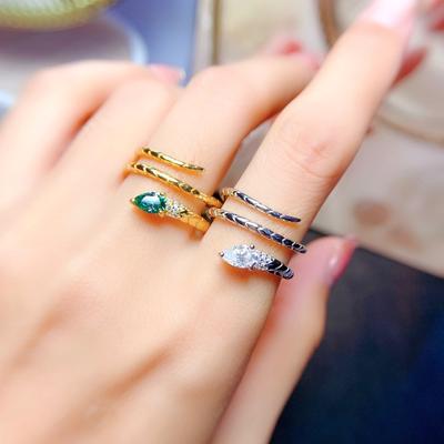 Light Luxury, Imitation Moissanite Water Drop Ring, Female Snake Ring, Fashion Personality Winding Spirit Snake Open Ring