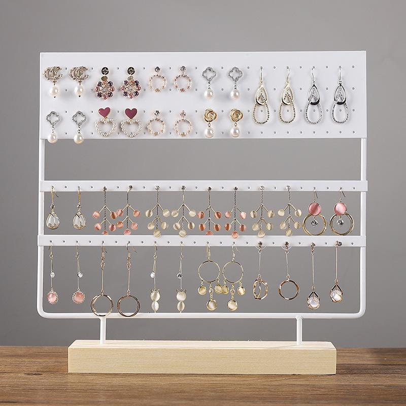 

3-х уровневый держатель для сережек, органайзер для ювелирных изделий, подвесок, браслетов, держатель для ювелирных изделий с деревянной основой, стойка для хранения сережек белый