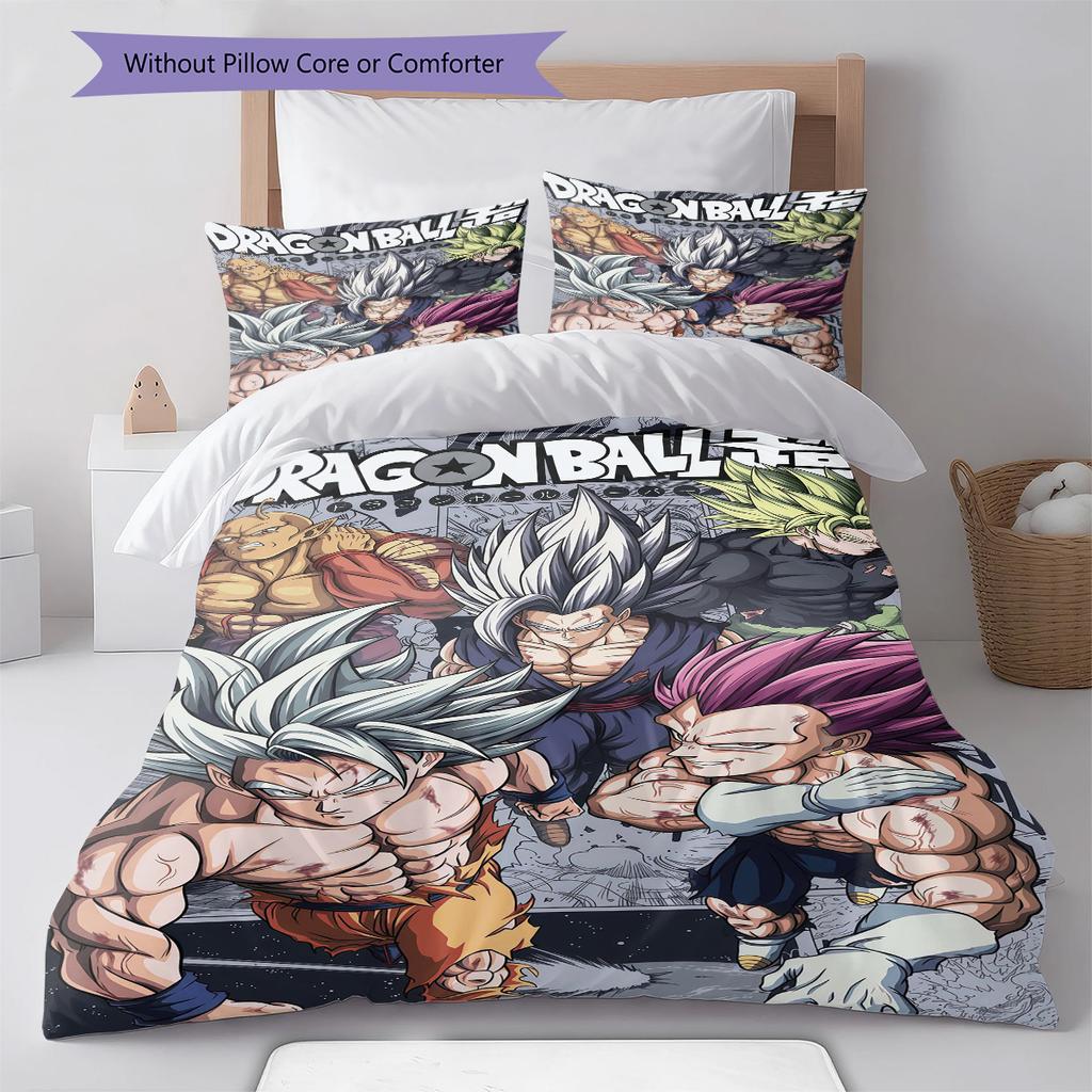 DBZ Heroic Pattern Bedding Quilt Set Quilt Cover Pillowcase Home Decoration Birthday Gift (1 * Duvet Cover + 2 * Pillowcase, Without Core)