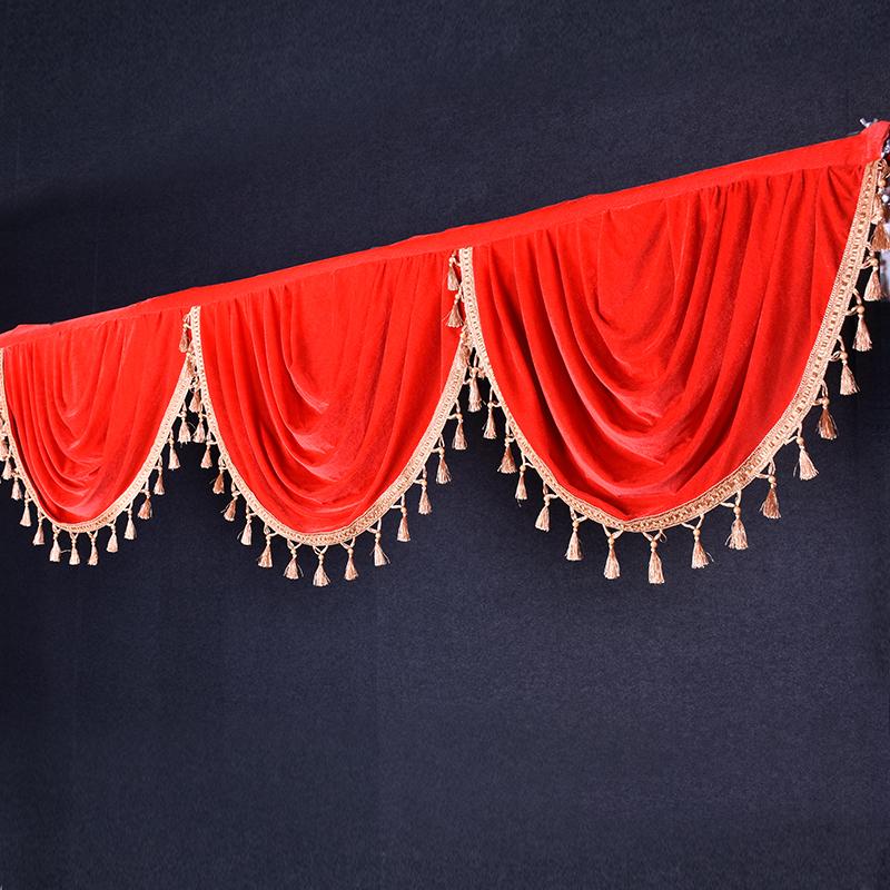 Golden Fringed Edge Velvet Valance Curtains Event Party Valance Panel Decoration Wedding Backdrop Curtain Swag Stage Background