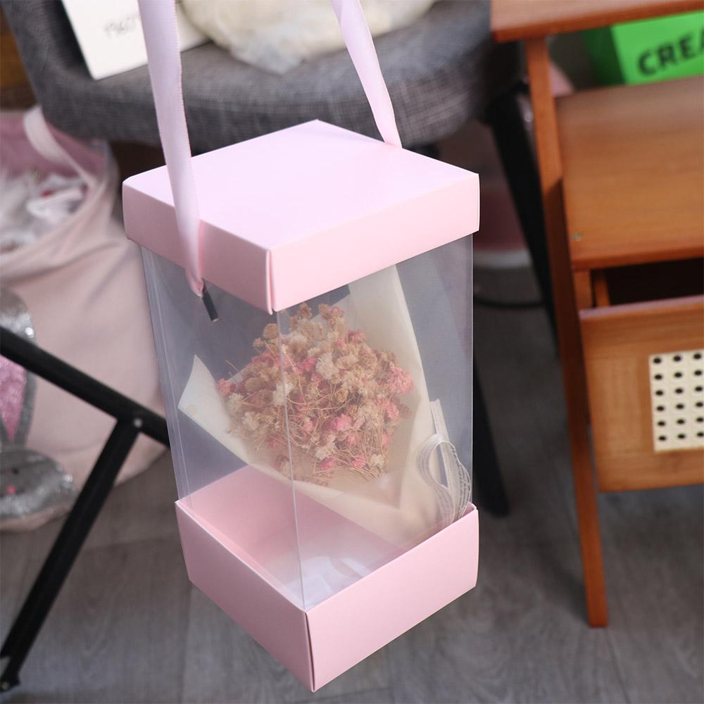5PCS Transparent Handheld Flower Box Handbag Paper Box Bouquet Wrapping Bag Packing Material Portable Flower Bag Valentine Day