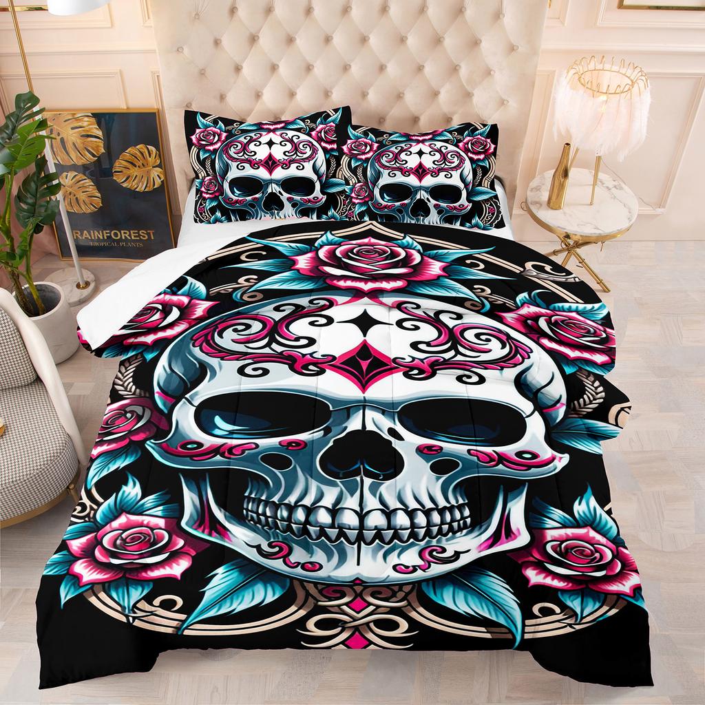 Skull Theme Home Comforter Quilted Blanket Goose Down Duvet Quilt Cover King Queen 3D Blanket Size Twin Quilt Set