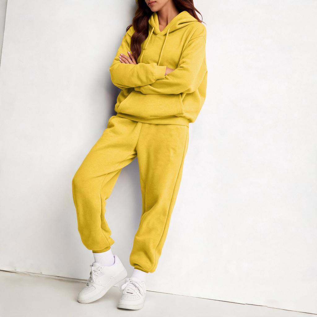 Women's Casual Hoodie Set Color Loose Fit Hooded Sweatshirt