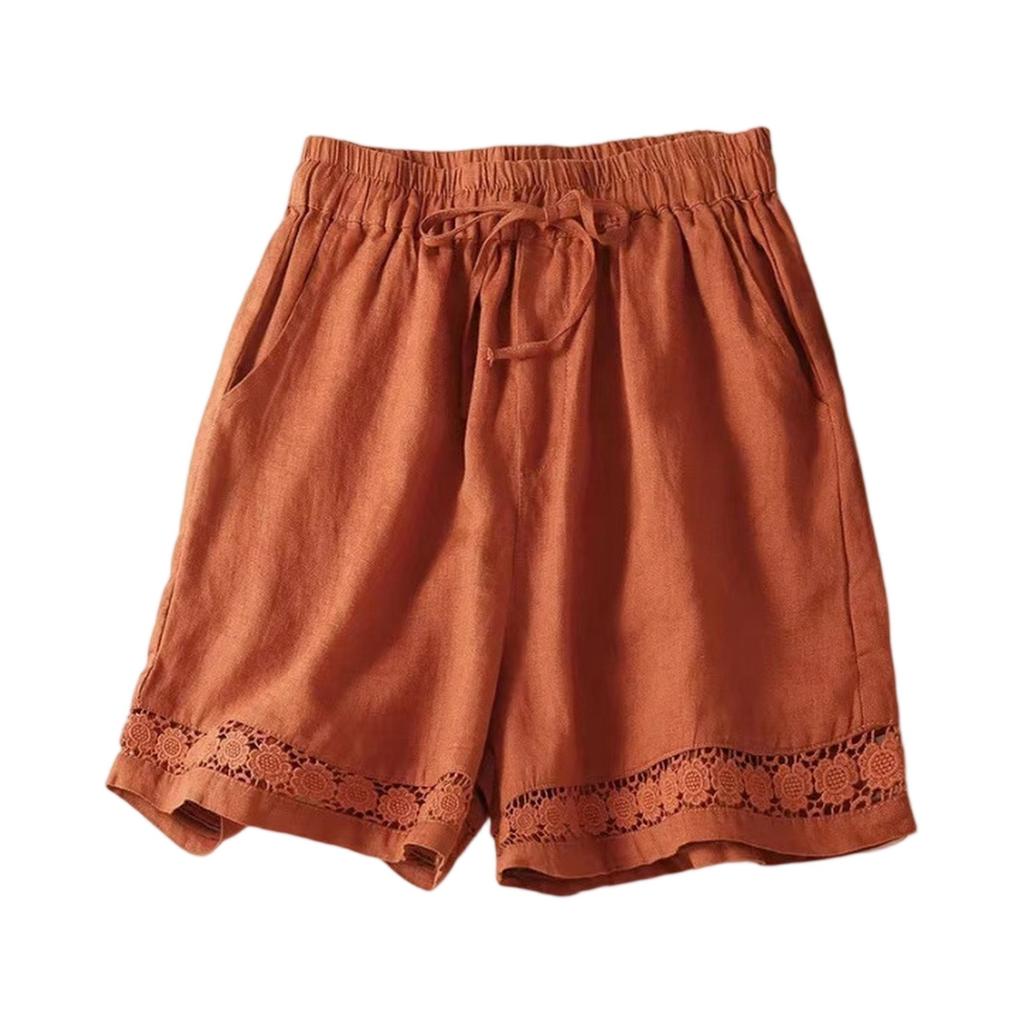 Women’s Elastic Waist Casual Shorts with Drawstring and Lace Trim Loose Fit Lightweight Summer Bottoms