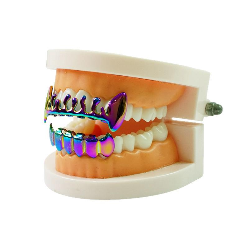 Colorful Gradient Metal Fangs Tooth Gems - Hip-Hop Rap Mouth Guard Decoration