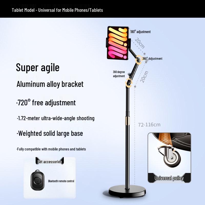 Professional Floor-Standing Phone & Tablet Holder for Live Broadcast and Overhead Shots