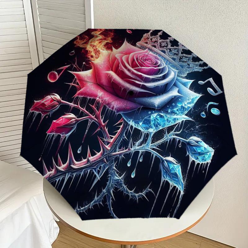 

1pc Flaming Ice Rose with Crown Umbrella with Plastic Handle,Suitable for All Seasons Home Travel Outdoor UmbrellaDD1518