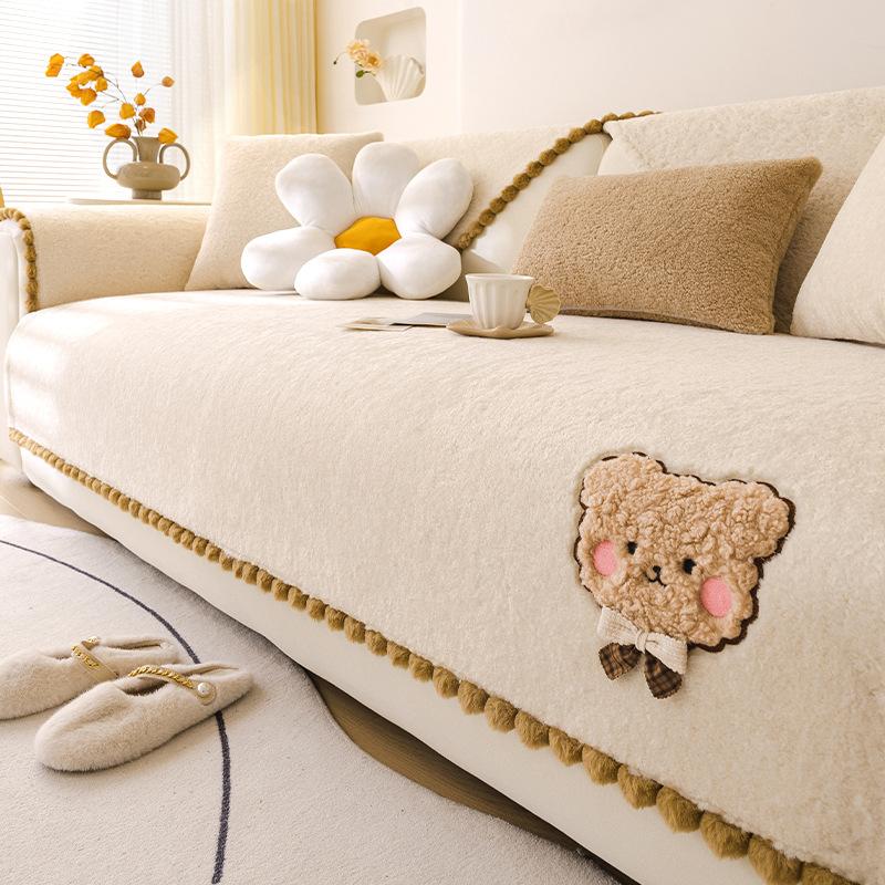 Light Luxury Teddy Fleece Sofa Cushion Premium Sense Autumn And Winter Cartoon Sofa Cover  New Plush Cover Towel