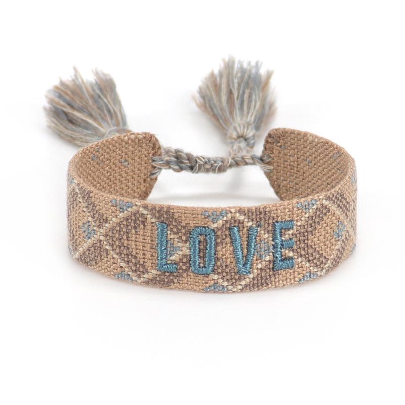 Handmade European Style Embroidered Love Bracelet with Tassels for Girls