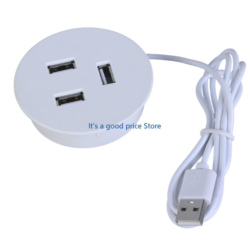 3 Port USB Desk Grommet Hole Round Desktop Charging Station for Desktop Computer USB Embedded Power Adapter Accessories
