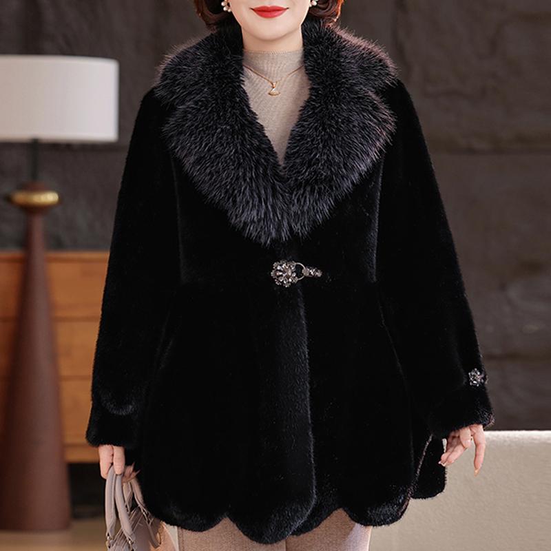 Luxurious Winter Faux Fur Coat for Women Thick Warm Outerwears Elegant Middle-aged Woman Fur Jacket
