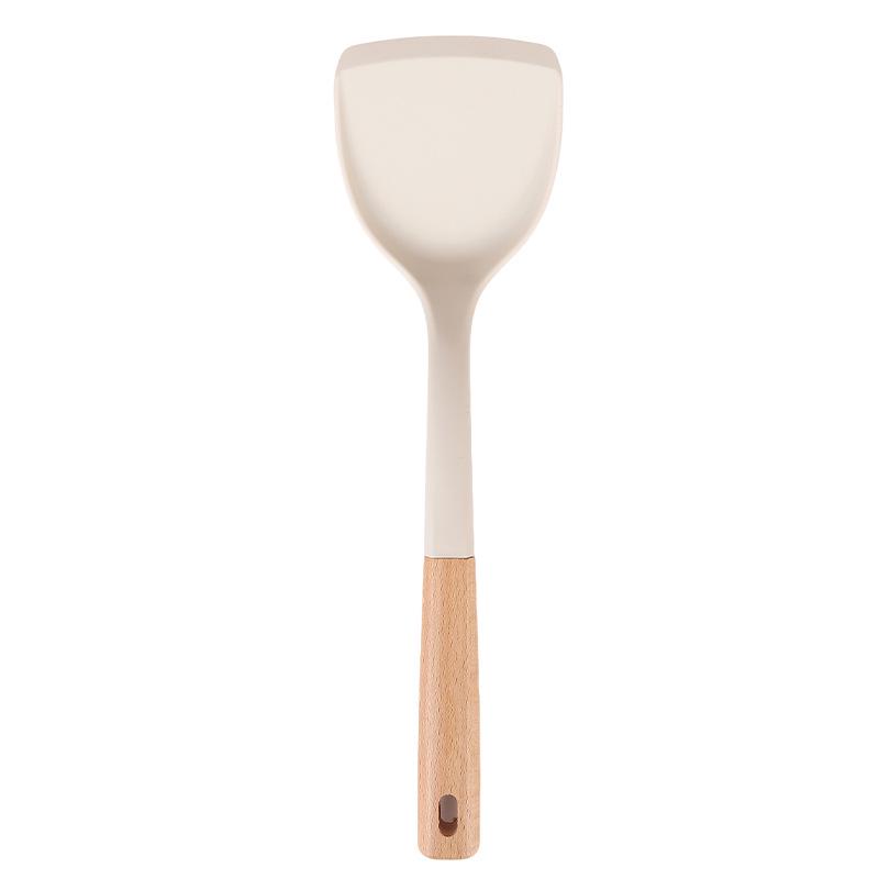 Wooden Handle Silicone Kitchenware Set: Non-stick Spatula & Ladle, High-Temp Resistant Cooking Tools.