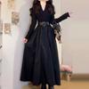 Hepburn French Temperament Black Long-sleeved Dress Women's New Early Autumn Wear V-neck Long Dress