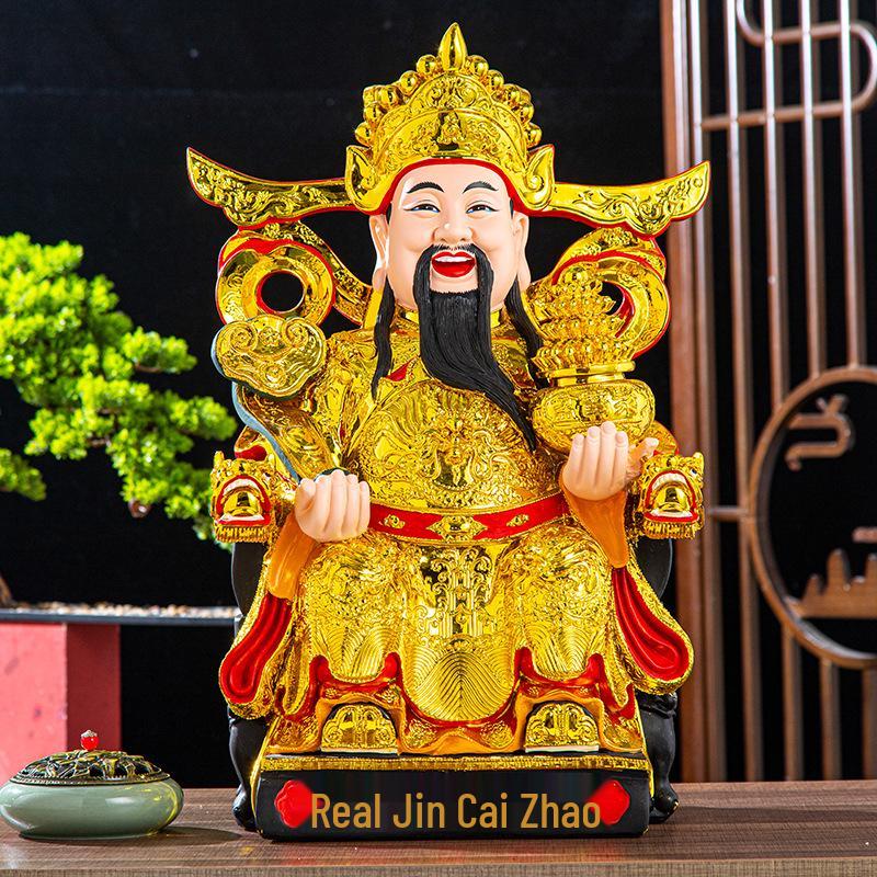 Statua Buddha in Resina Ruyi Dio della Ricchezza con Nove Draghi, 30 cm o 40 cm - Ornamenti per la Prosperità