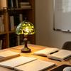 Vintage Banker Lamp for Office Retro Green Stained Glass Desk Lamp, Hand-Carved Resin Base Tiffany Style Decorative Bedside Night Light Table Bedroom