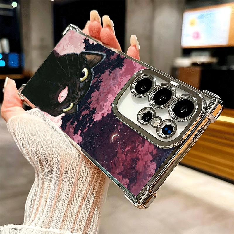 Cat Cute Kitten Cartoon Plating Phone Case For Samsung Galaxy S24 S25 FE S26 Edge S23 Ultra S22 S21 Plus S20 Anti-Fall Airabag C