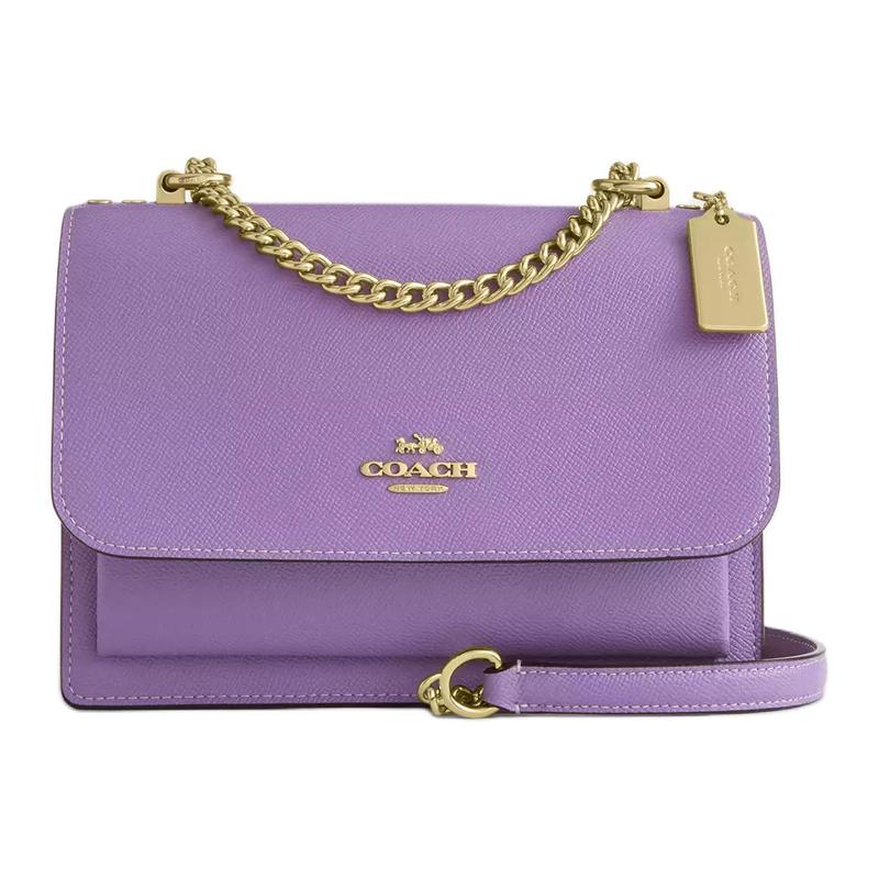 

COACH Klare 22 brand logo chain shoulder strap saffiano leather shoulder crossbody bag small women s purple фіолетовий