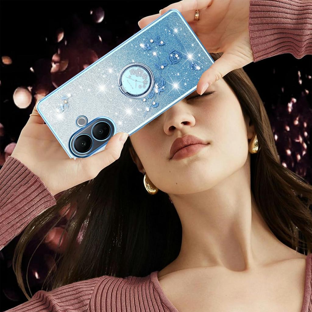 KADEM For vivo V60 Lite 4G/5G Case Ring Kickstand TPU Flowers Phone Cover Gradient Glitter