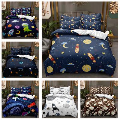 3D Cartoon Space Theme Bedding Set Kid Boys Down Duvet Cover Pillowcase 2/3pc Luxury Home Textile Duvet Cover Set Gift