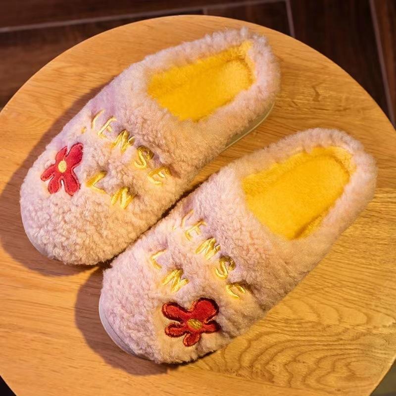 Hausschuhe Damen Herbst und Winter Zuhause Drinnen Niedlich Rutschfest Wochenbett Schuhe Paar Plüsch Zuhause Baumwollhausschuhe Herren Flauschiges Tablett