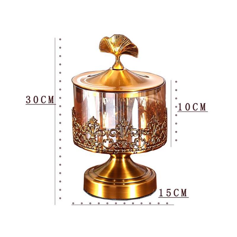 Creative Glass Candy Jar Bedroom Jewelry, Cosmetics Storage Jar Metal Cutout Ornaments Living Room Fruit Snack Storage Box Gift
