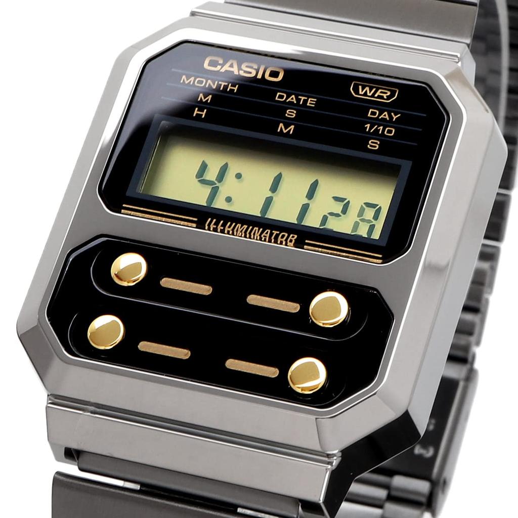 Casio Digital Reissue Overseas Black and Gold A100WEGG-1A2 Men's Watch, Design, Model, [Used]