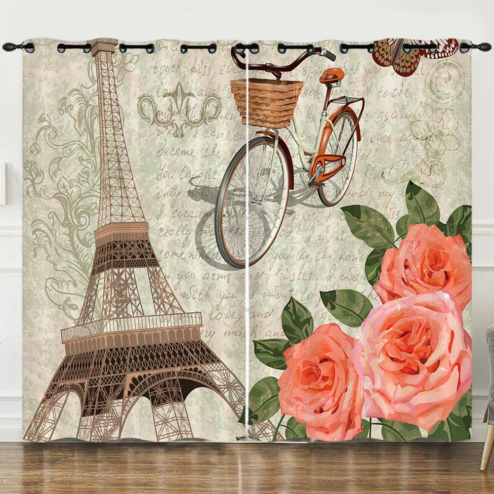 Rideau Illustration Peinte à la Main Tour Eiffel Rideau Impression Numérique 3D Rideau Occultant