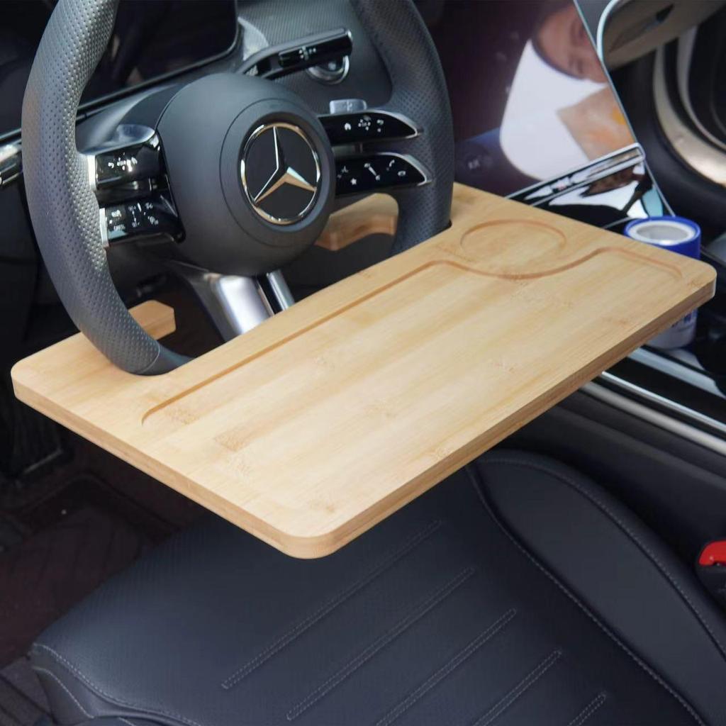 Portable Bamboo Wood Steering Wheel Table: Multi-functional Tray & Desk