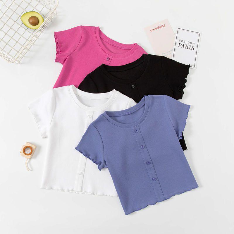 2024 Girls' Casual Solid Color Short-Sleeve T-Shirt