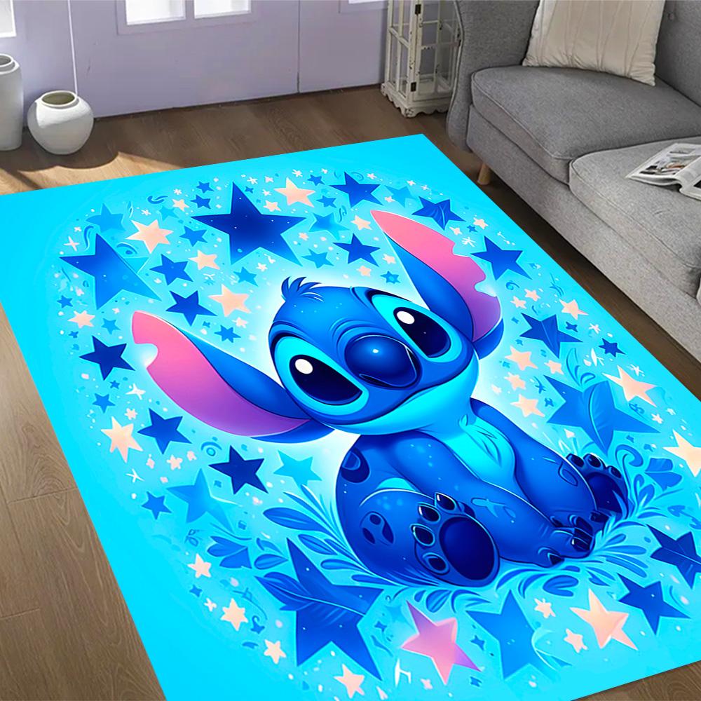Stitch Stars Fantasy Artwork Disney Cartoon Theme Anti-Slip Rug - Polyester, Home Decor, Suitable for Bedrooms, Living Rooms, Doorways, and Studios